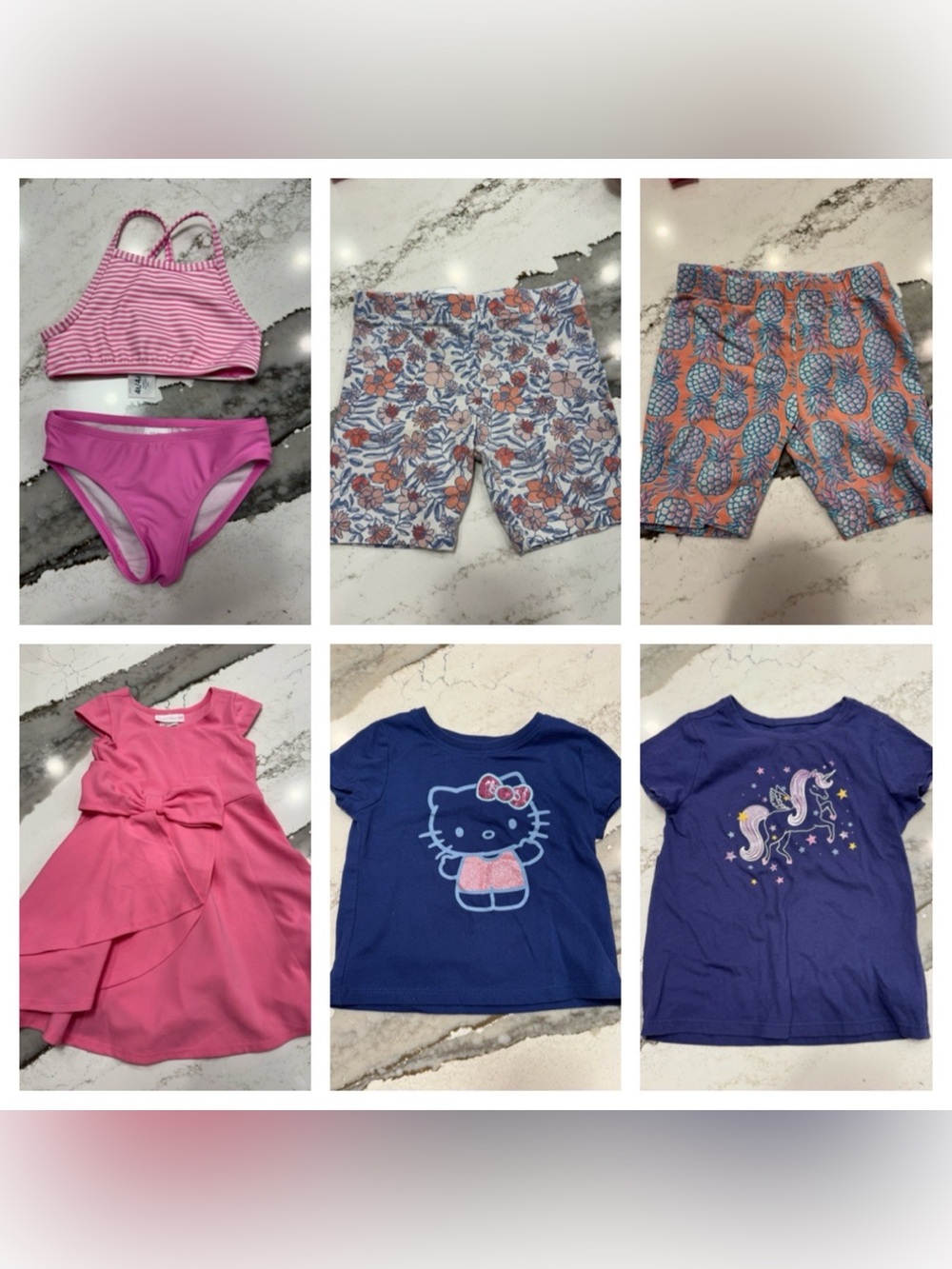 Toddler size 4T swim suit, shorts, dress, & shirts